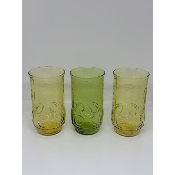 VTG 1970 Anchor Hocking Heritage Hill Amber Green Glasses MCM Set of 3 | 5.5" - Picture 6 of 7
